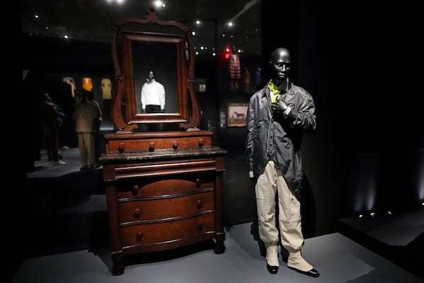A design by Daniel Gayle and James Bosley for Denzilpatrick is displayed at the Metropolitan Museum of Art's Costume Institute exhibition, "Superfine: Tailoring Black Style," on Saturday, May 3, 2025, in New York. (Photo by Charles Sykes/Invision/AP)