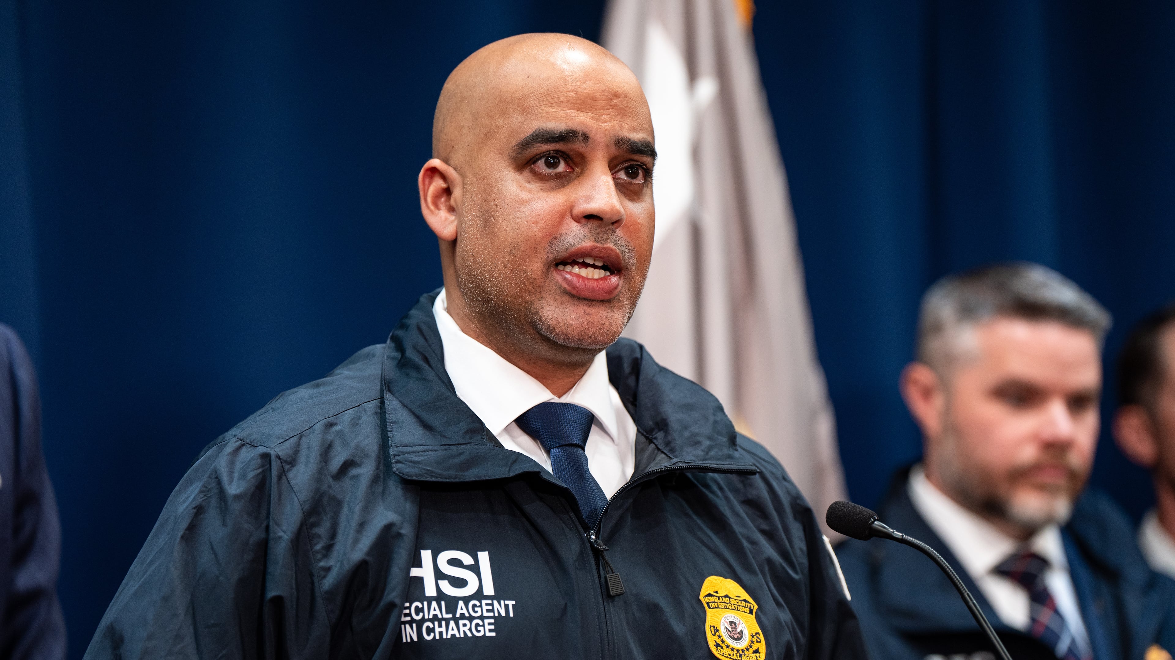 Homeland Security Investigations New York Special Agent in Charge Ricky J. Patel speaks at a news conference announcing numerous arrests in illegal sports betting and poker game schemes at the U.S. Attorney's Office, Thursday, Oct. 23, 2025, in New York. (AP Photo/Angelina Katsanis)