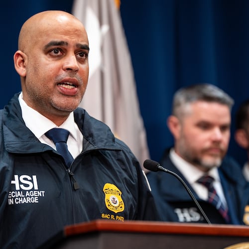 Homeland Security Investigations New York Special Agent in Charge Ricky J. Patel speaks at a news conference announcing numerous arrests in illegal sports betting and poker game schemes at the U.S. Attorney's Office, Thursday, Oct. 23, 2025, in New York. (AP Photo/Angelina Katsanis)