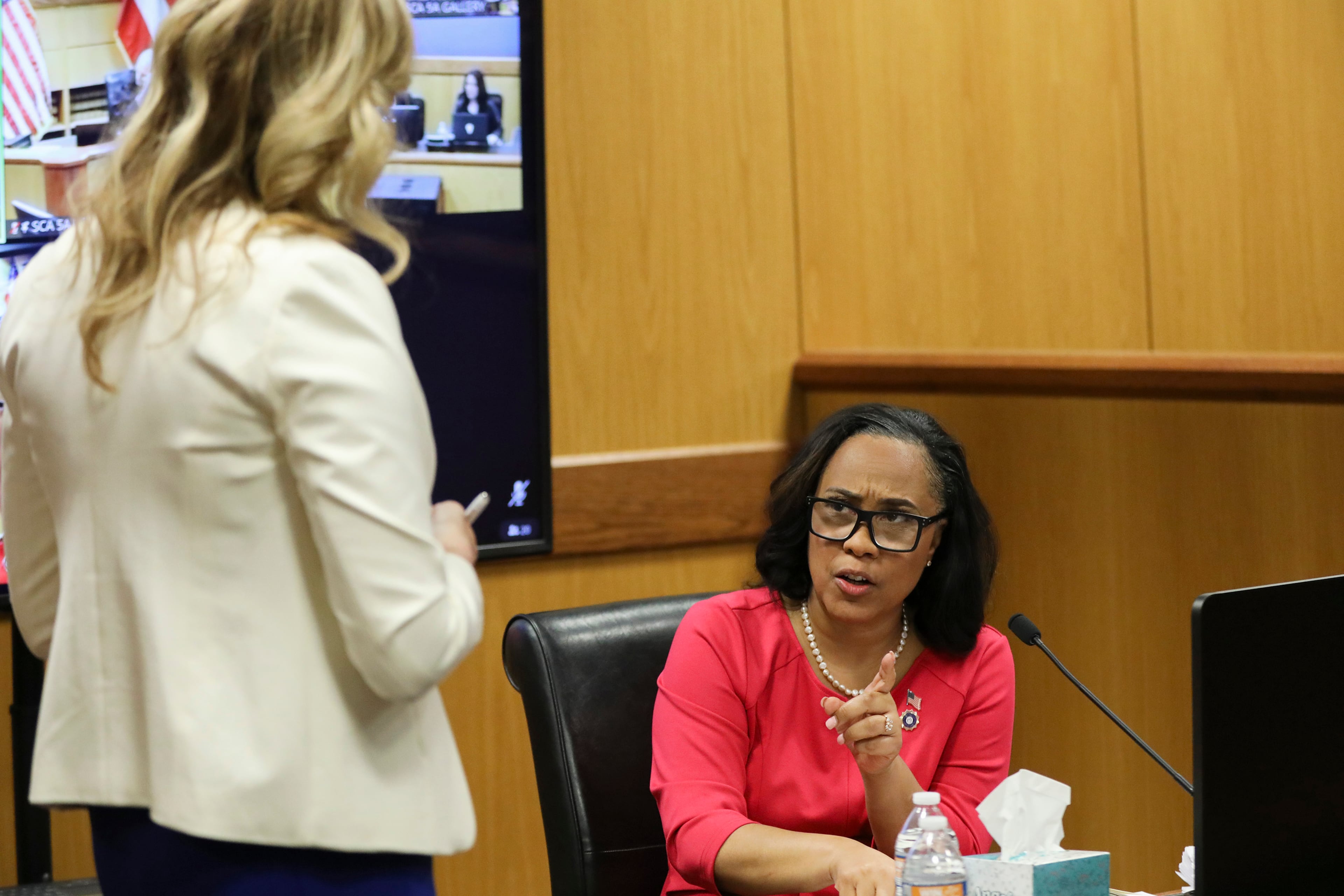 Fulton County District Attorney Fani Willis testifies during a hearing in the case against Donald Trump on Feb. 15, 2024, in Atlanta. (Alyssa Pointer/Pool/Getty Images/TNS)