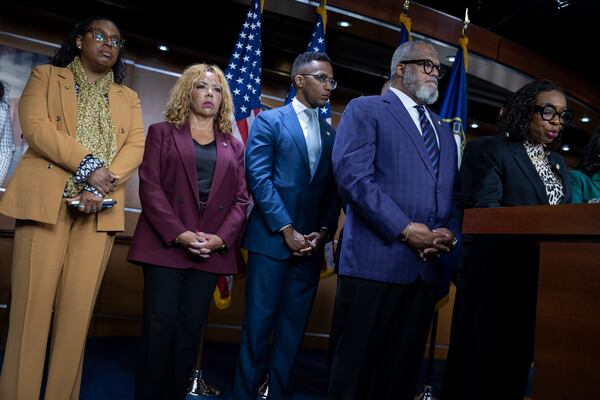 U.S. Rep. Lucy McBath, D-Marietta, is seen at a press conference with other members of the Congressional Black Caucus on the Louisiana v. Callais case, at the U.S. Capitol in Washington, DC on April 29, 2026. (Nathan Posner for the Atlanta Journal-Constitution)
