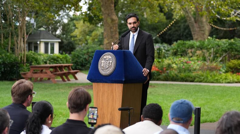 New York City Mayor Zohran Mamdani speaks to media after his meeting with President Donald Trump, Monday, Sept. 21, 2026, in New York. (AP Photo/Adam Gray)