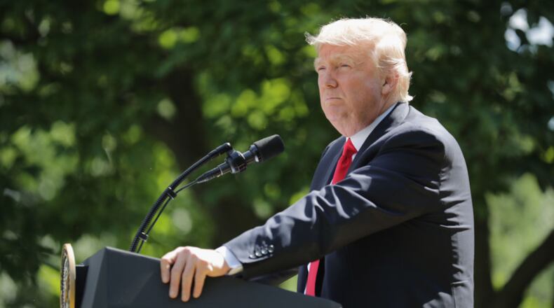 WASHINGTON, DC - JUNE 01:  U.S. President Donald Trump announces his decision to pull the United States out of the Paris climate agreement in the Rose Garden at the White House June 1, 2017 in Washington, DC. Trump pledged on the campaign trail to withdraw from the accord, which former President Barack Obama and the leaders of 194 other countries signed in 2015. The agreement is intended to encourage the reduction of greenhouse gas emissions in an effort to limit global warming to a manageable level.  (Photo by Chip Somodevilla/Getty Images)