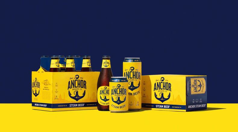 New Anchor Steam packaging includes cans and six-packs. (Courtesy of Anchor Brewing Co.)