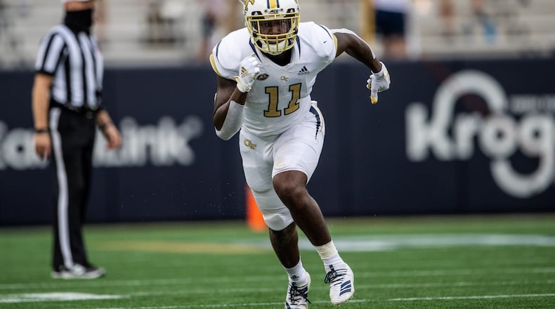 Georgia Tech wide receiver Marquez Ezzard runs a pass route against Central Florida September 19, 2021 at Bobby Dodd Stadium. (Georgia Tech Athletics/Danny Karnik)