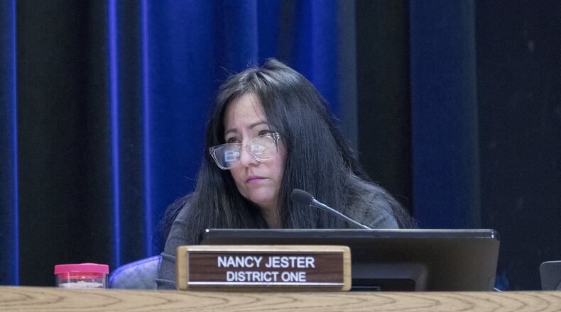 03/13/2018 — Decatur, GA - DeKalb County commissioner Nancy Jester listens to citizens speak during a DeKalb County board of commissioners meeting in Decatur, Tuesday, March 13, 2018. ALYSSA POINTER/ALYSSA.POINTER@AJC.COM