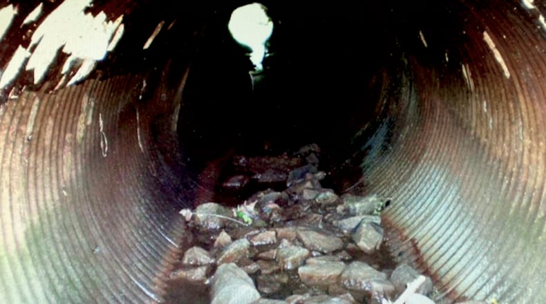 A metal stormwater pipe first identified as failing in 2013 will be replaced by a concrete box culvert. Courtesy Fayette County