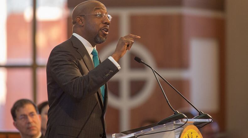 The Reverend Raphael G. Warnock spoke during the Martin Luther King, Jr. Annual Ecumenical Commemorative Service at Ebenezer Baptist Church located near The King Center in Atlanta . The theme of the 2018 Observance was 'King:His Voice, His Teachings and His Love for Humanity. The Keynote Speaker was Dr. Bernice A. King - CEO, The King Center. (Photo by Phil Skinner)