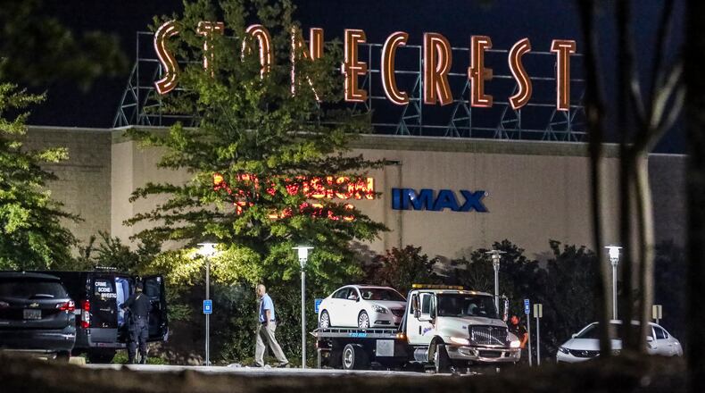 Police crime scene technicians and detectives worked the scene at Stonecrest Mall in DeKalb County Monday morning, Sept. 30, 2019 where a man was fatally shot in an overnight shooting. Police were called to the Mall at Stonecrest just before midnight after someone reported the man had been shot, according to DeKalb police spokesman Sgt. JD Spencer. The gunfire erupted between the Stonecrest 16 movie theater and the Round One arcade.