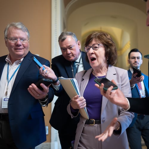 Sen. Susan Collins, R-Maine, chair of the Senate Appropriations Committee, arrives to meet with fellow Republicans behind closed doors to discuss proposals on ending the government shutdown, at the Capitol in Washington, Friday, Nov. 7, 2025. (AP Photo/J. Scott Applewhite)