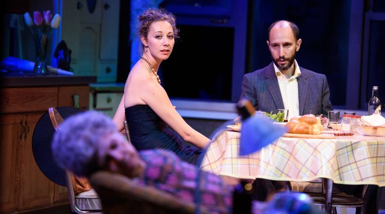 Sochi Fried and Andrew Benator (with Mary Lynn Owen in foreground) appear in the Alliance Theatre’s romantic comedy “Crossing Delancey.” CONTRIBUTED BY GREG MOONEY