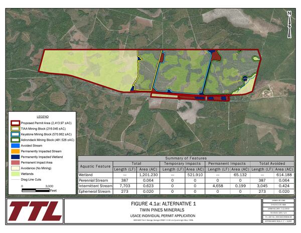 A more detailed look at the area for the proposed Twin Pines Minerals mining operation.