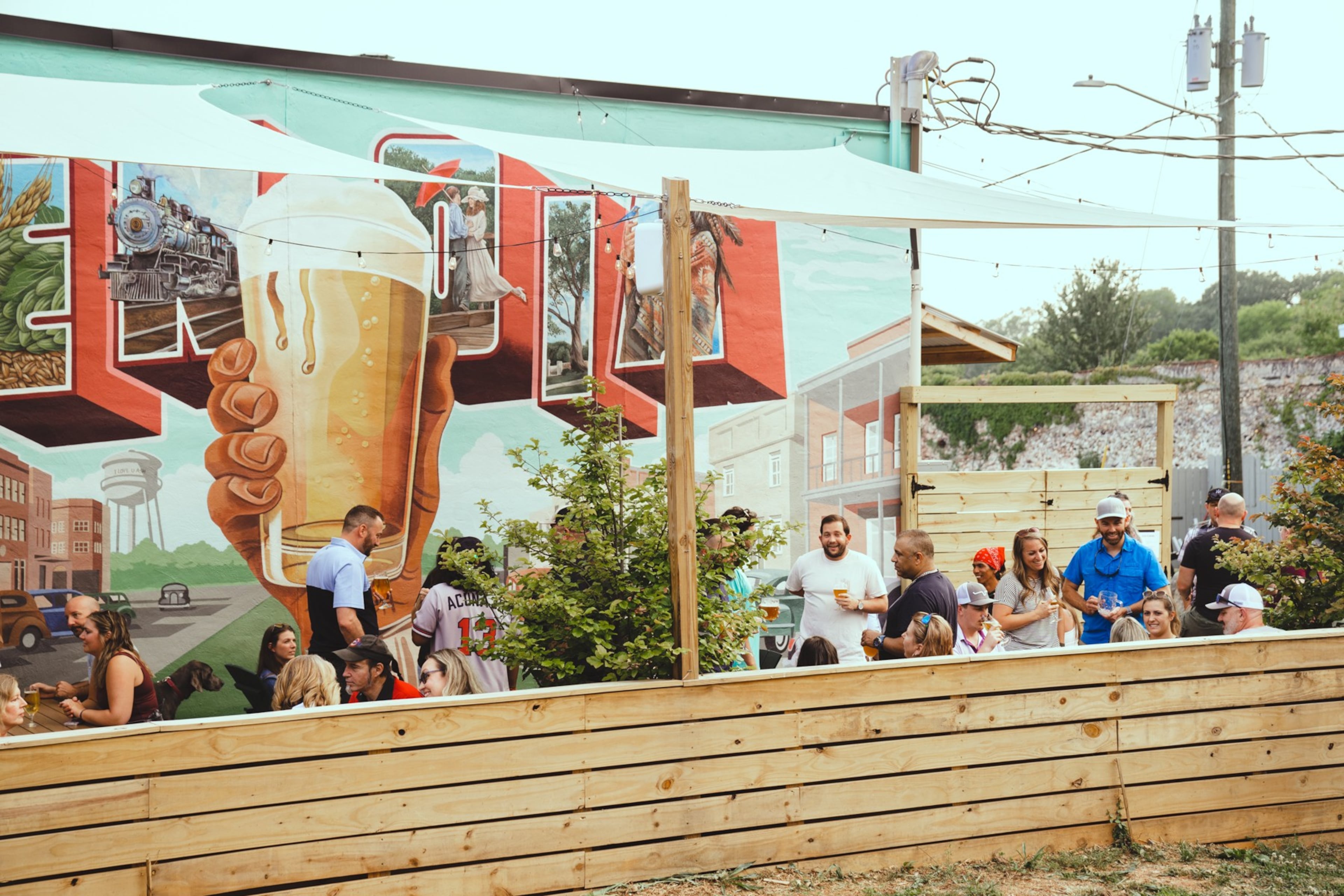 Customers fill the beer garden at Pearl & Pine Brewery in Senoia. (Courtesy of Pearl & Pine Brewery)