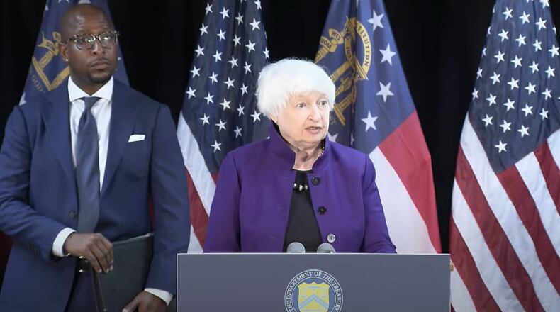 U.S. Treasury Secretary Janet Yellen speaks during a press conference Thursday morning in downtown Atlanta, where she discussed ongoing efforts to combat the opioid crisis. June 20, 2024.