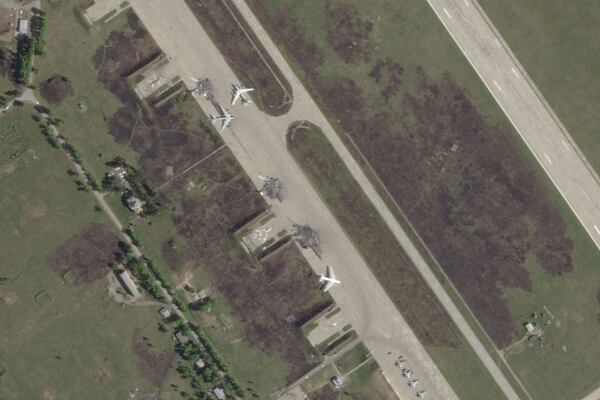 This satellite image from Planet Labs PBC shows damage after a Ukrainian drone attack targeted the Belaya Air Base in the Irkutsk region of eastern Siberia in Russia on Wednesday, June 4, 2025. (Planet Labs PBC via AP)