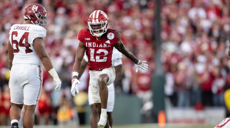 Indiana’s 38-3 win over Alabama in the College Football Playoff quarterfinal Rose Bowl on Thursday, Jan. 1, 2026, showed the Big Ten’s rise in power and the SEC’s fall. (Kyusung Gong/AP)
