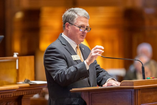 Then-Georgia state Rep. David Knight speaks at the state Capitol in 2023. (Arvin Temkar/AJC)