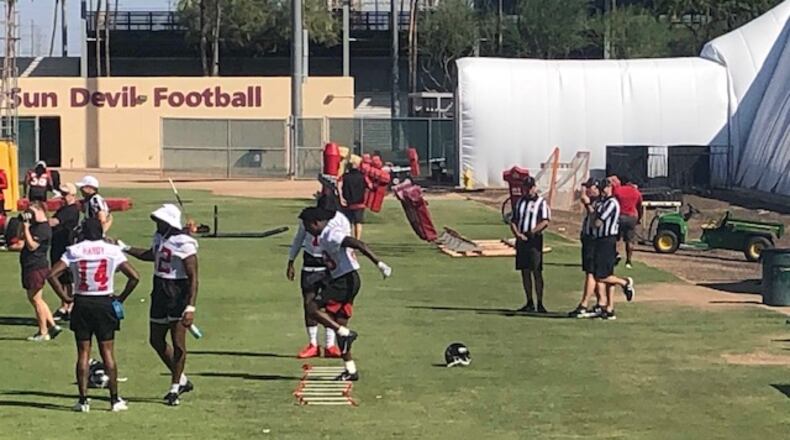Falcons warming up before practice at Arizona State University on Thursday, Oct. 10, 2019. (By D. Orlando Ledbetter/dledbetter@ajc.com)