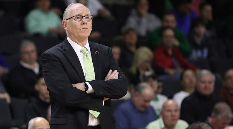Head coach Jim Larranaga of the Miami Hurricanes looks on during the game against the Buffalo Bulls  during the first round of the 2016 NCAA Men's Basketball Tournament at Dunkin' Donuts Center on March 17, 2016 in Providence, Rhode Island.  (Photo by Maddie Meyer/Getty Images)