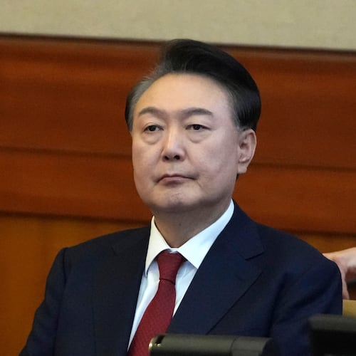 FILE - South Korea's impeached President Yoon Suk Yeol attends a hearing of his impeachment trial at the Constitutional Court in Seoul, South Korea, on Feb. 11, 2025. (AP Photo/Lee Jin-man, Pool, File)