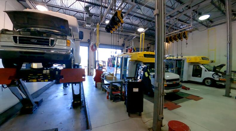 Cobb paratransit vehicles in the shop for repairs