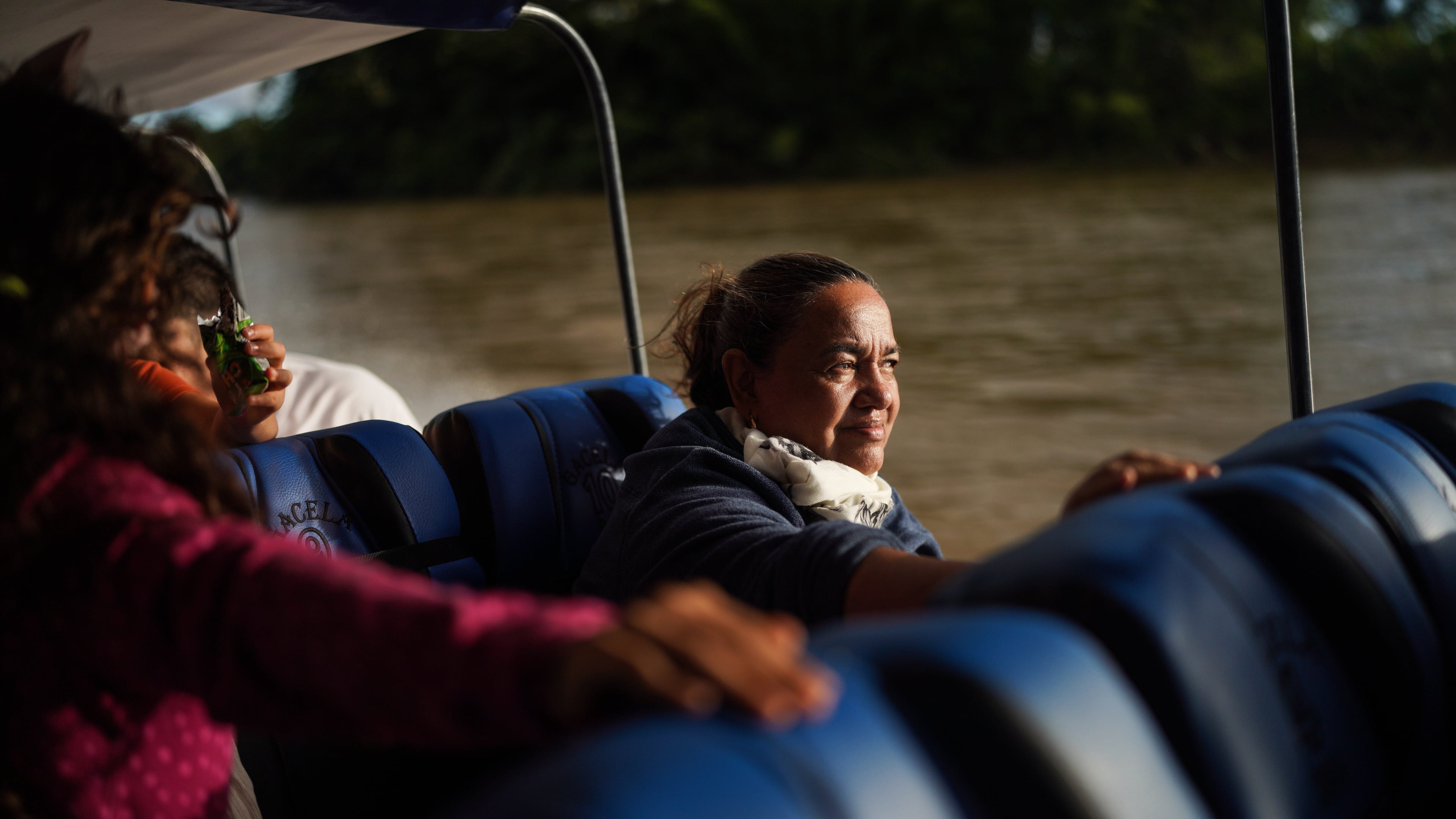 Jani Silva, 63, sails in a boat on the Putumayo River, on the outskirts of Puerto Asis, Colombia, Wednesday, Nov. 26, 2025. (AP Photo/Ivan Valencia)