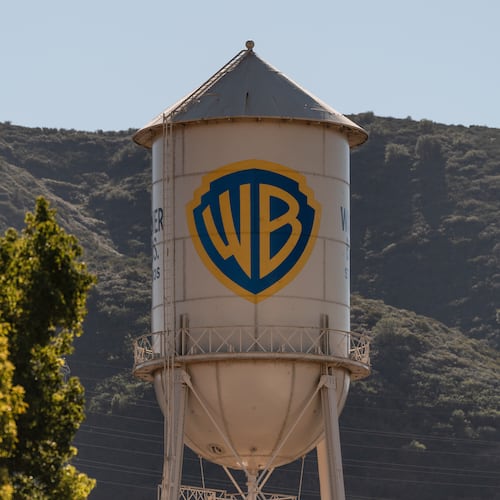 FILE - The Warner Bros. water tower is seen at Warner Bros. Studios in Burbank, Calif., Friday, Dec. 5, 2025. (AP Photo/Jae C. Hong, File)