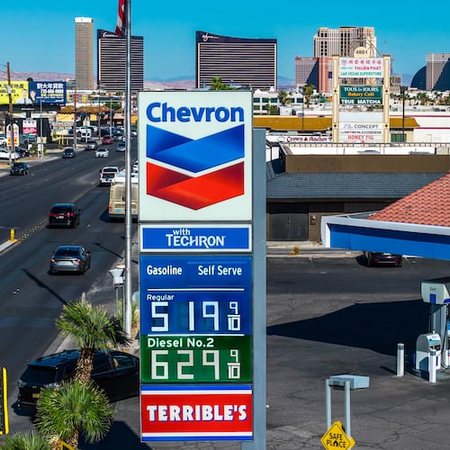 Chevron gas station prices are displayed in Las Vegas on Thursday, Sept. 3, 2026 (L.E. Baskow/Las Vegas Review-Journal via AP)