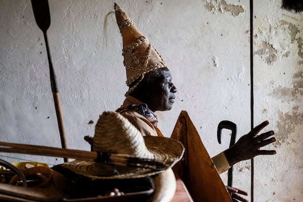 Cultural elder Davis Wakane speaks during an interview with The Associated Press in Kampala, Uganda Monday, June 23, 2025. (AP Photo/Hajarah Nalwadda)