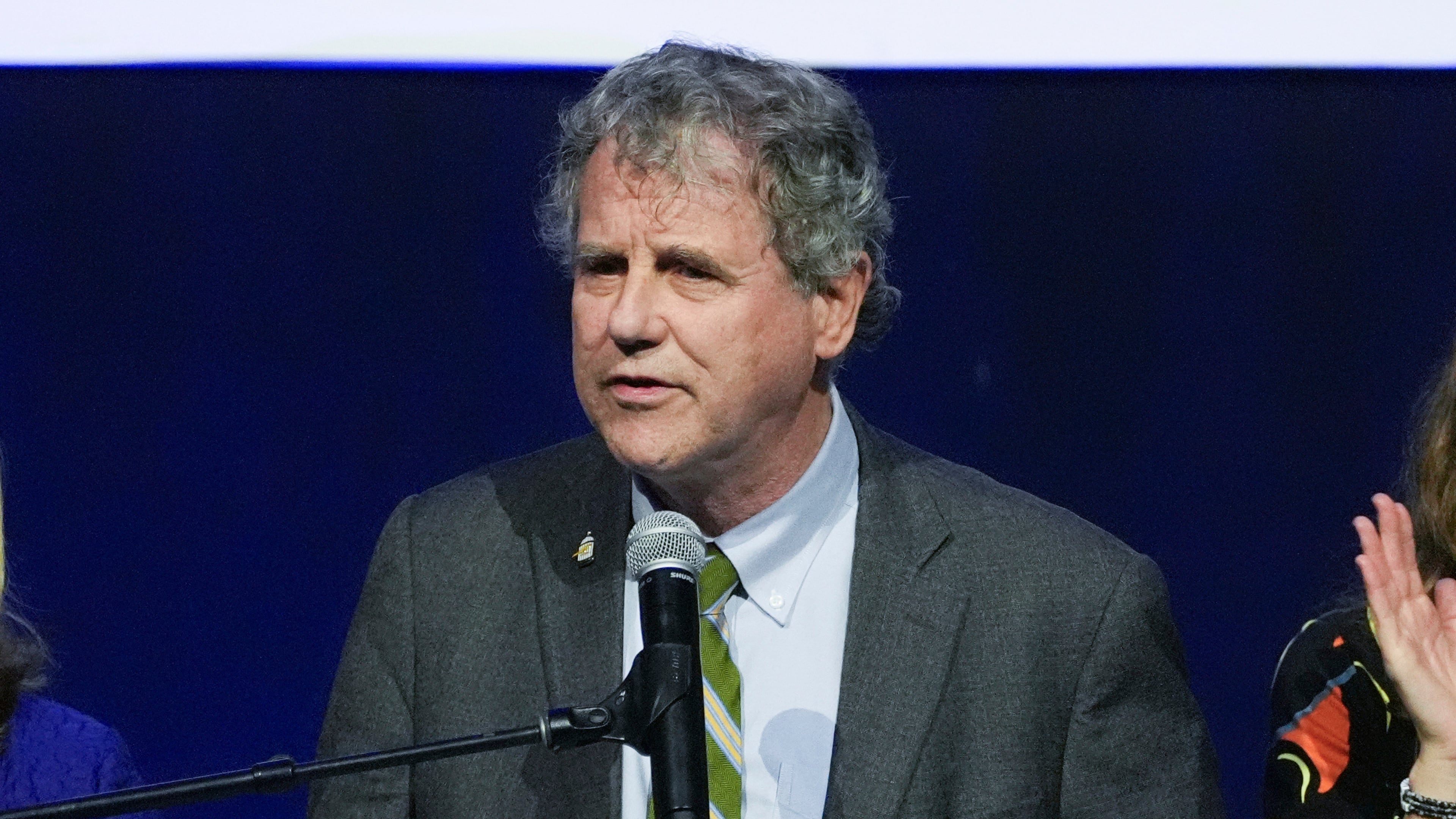 FILE - Sen. Sherrod Brown, D-Ohio, speaks on election night, Nov. 5, 2024, in Columbus, Ohio. (AP Photo/Joshua A. Bickel, File)