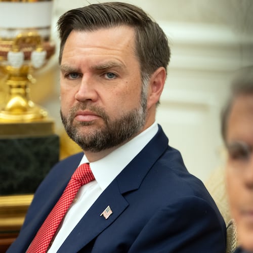 Vice President JD Vance listens as President Donald Trump meets with Lebanese President Joseph Aoun in the Oval Office at the White House, Tuesday, July 21, 2026, in Washington. (AP Photo/Mark Schiefelbein)