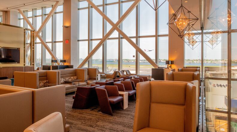 Delta's Terminal C at LaGuardia Airport has a 34,000-square-foot Sky Club that can seat nearly 600. The club is pictured here on May 30, 2022, before it opened to the public. (Chris Rank, Rank Studios. Source: Delta)