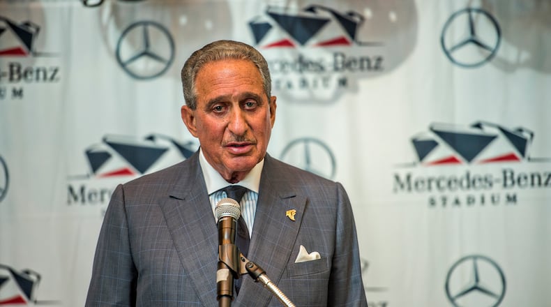 September 8, 2015 Atlanta - Atlanta Falcons owner Arthur Blank speaks during the press conference announcing that a 10 year deal has been made to play the SEC Championship game at Mercedes-Benz Stadium at the College Football Hall of Fame in Atlanta on Tuesday, September 8, 2015. JONATHAN PHILLIPS / SPECIAL