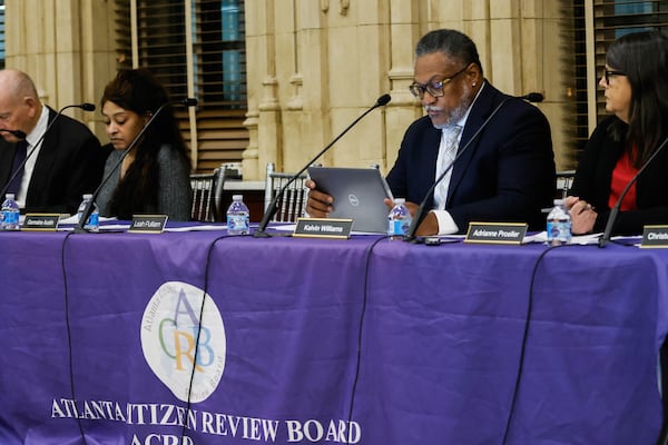 Members listened during an Atlanta Citizen Review Board meeting at City Hall on Thursday. (Abbey Cutrer/AJC)