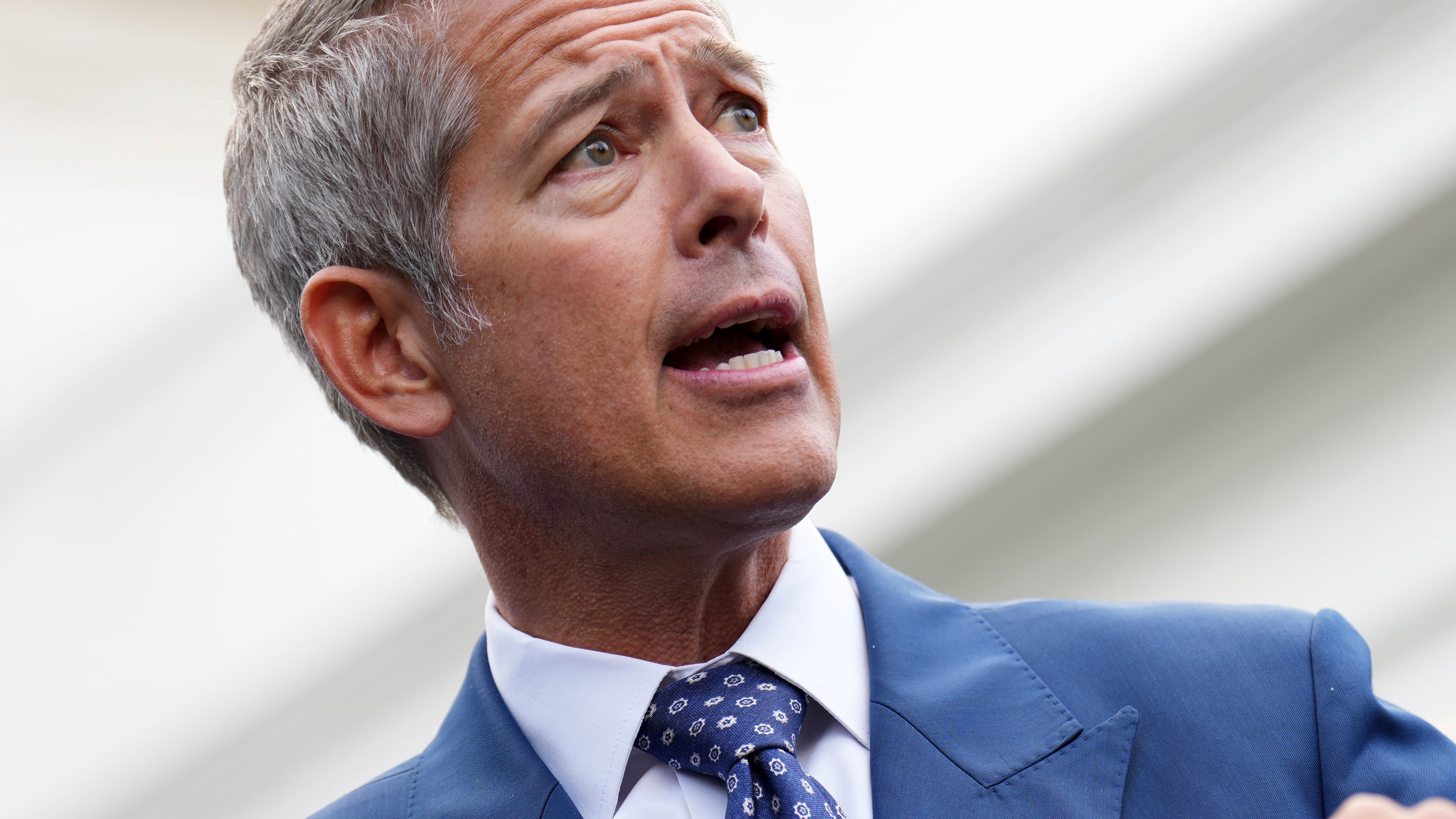 FILE - Transportation Secretary Sean Duffy speaks to the media about the impact of the government shutdown on the aviation industry, outside of the West Wing of the White House, Thursday, Oct. 30, 2025, in Washington. (AP Photo/Jacquelyn Martin, File)