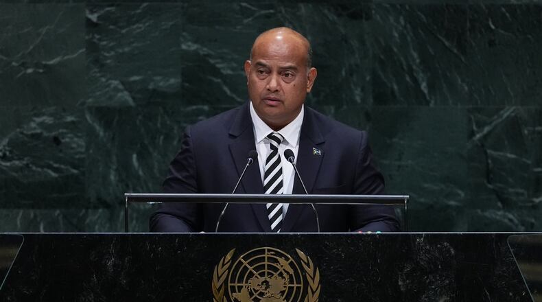 President of Naoero, David Ranibok Adeang addresses the 81st session of the United Nations General Assembly at U.N. headquarters Tuesday, Sept. 22, 2026. (AP Photo/Frank Franklin II)