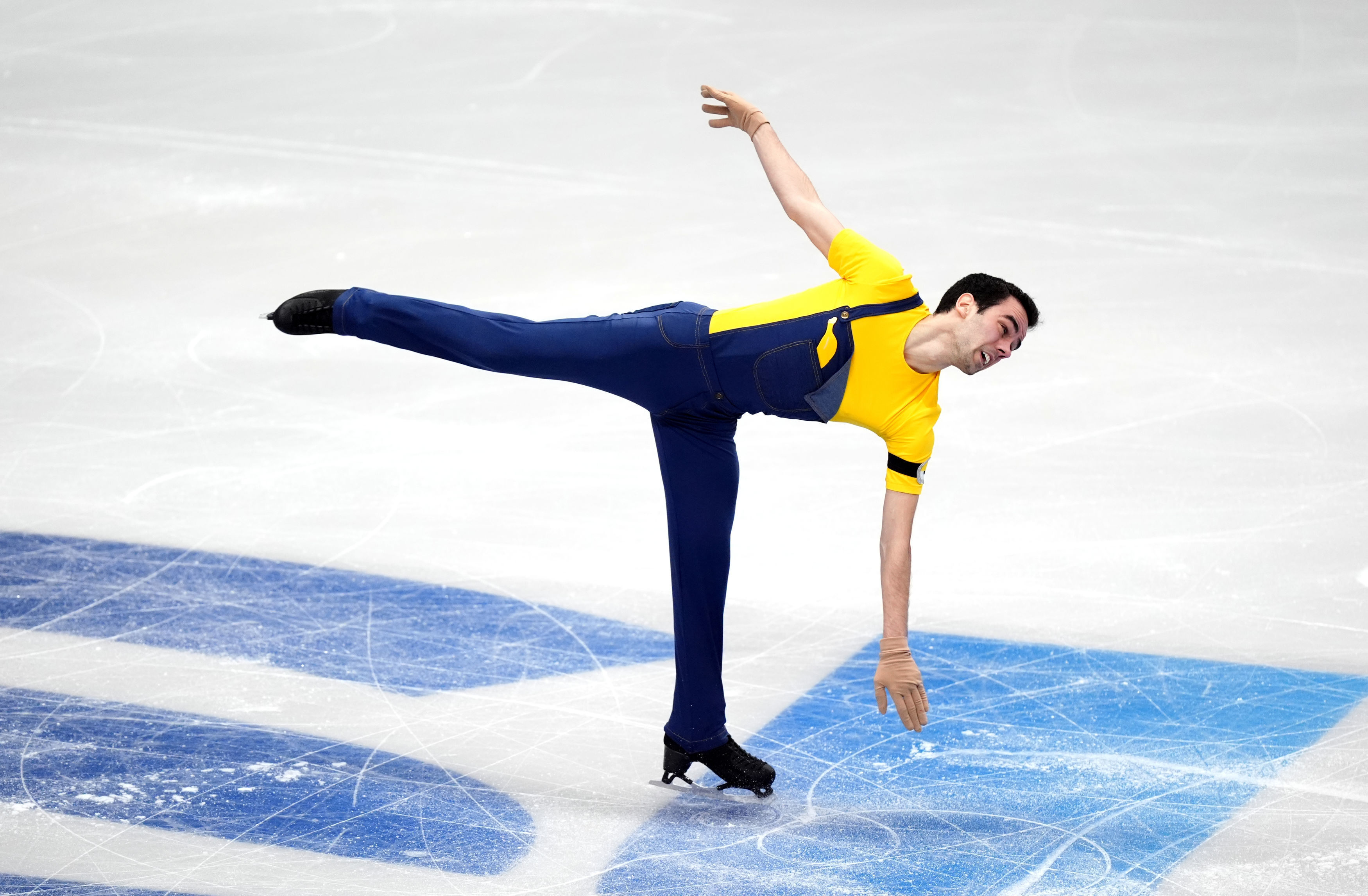 Spain's Tomas-Llorenc Guarino Sabate doing his minion routine at the 2026 ISU European Figure Skating Championships.