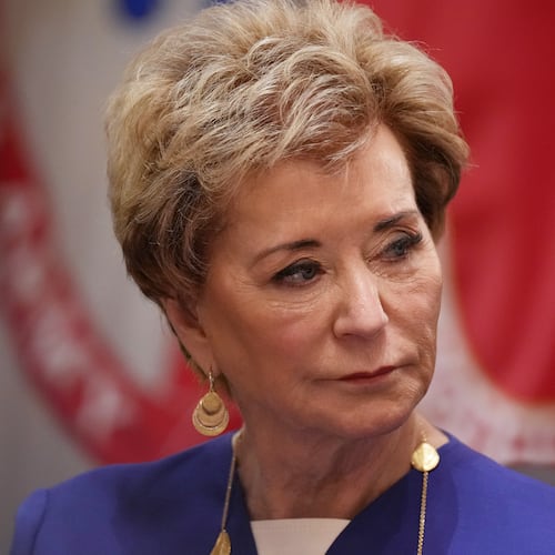 Secretary of Education Linda McMahon, attends a Cabinet meeting at the White House, Wednesday, May 27, 2026, in Washington. (AP Photo/Jacquelyn Martin)