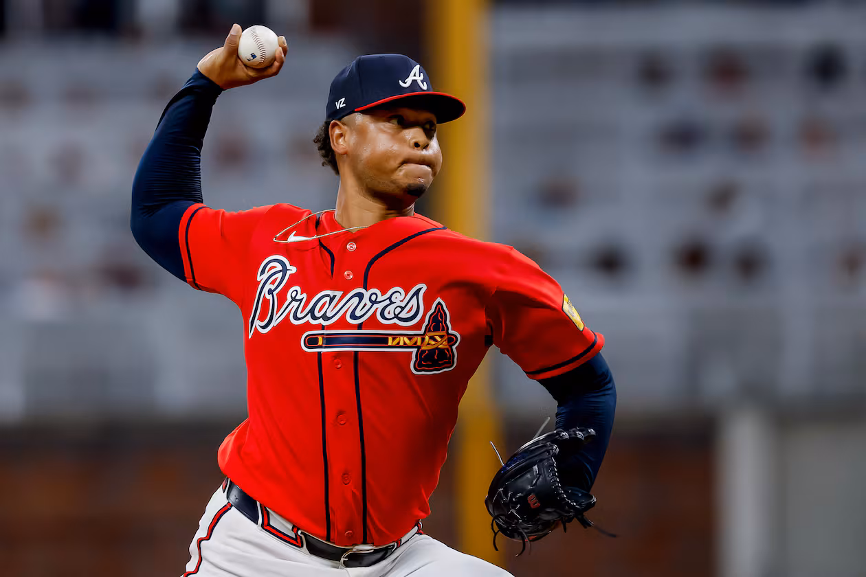 Atlanta Braves pitcher Elieser Hernández delivers to a Washington Nationals batter during the ninth inning of a baseball game, Friday, July 31, 2026, in Atlanta. (Erik S. Lesser/AP)