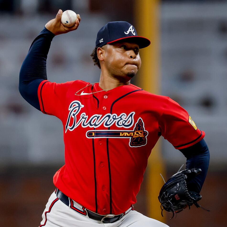 Atlanta Braves pitcher Elieser Hernández delivers to a Washington Nationals batter during the ninth inning of a baseball game, Friday, July 31, 2026, in Atlanta. (Erik S. Lesser/AP)