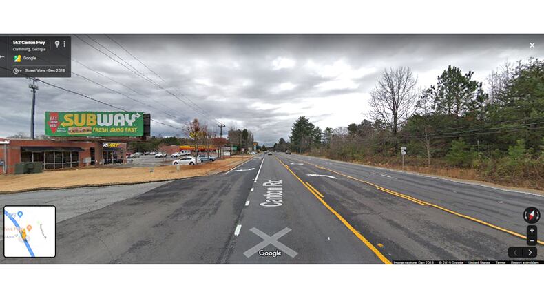Canton Highway (Ga. 20) northwest of Canton would see its speed limit reduced to 45 mph from 50 mph under Forsyth County proposal. A public hearing before county commissioners is scheduled for Thursday, Sept. 5. GOOGLE MAPS