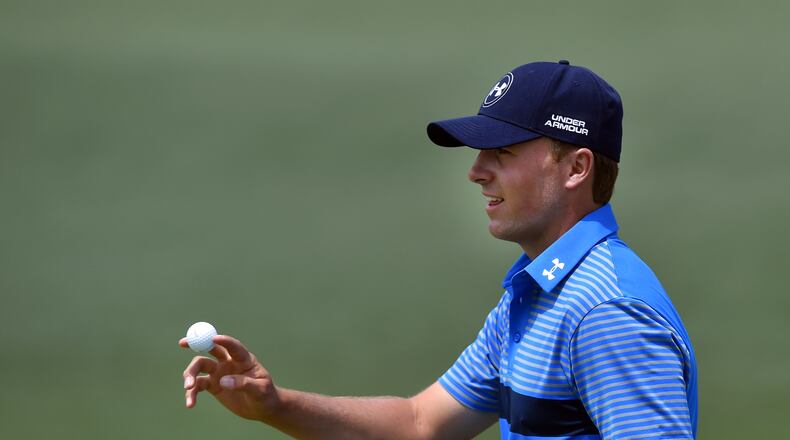 Jordan Spieth reacts after a birdie on the second hole during the opening round of the Masters on Thursday at Augusta National. (BRANT SANDERLIN/BSANDERLIN@AJC.COM)