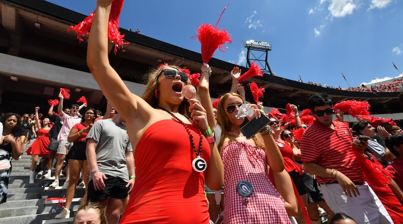 Georgia fans cheer before Georgia’s home opener against Tennessee Tech at Sanford Stadium, Saturday, September 9, 2024, in Athens. (Hyosub Shin / AJC)
