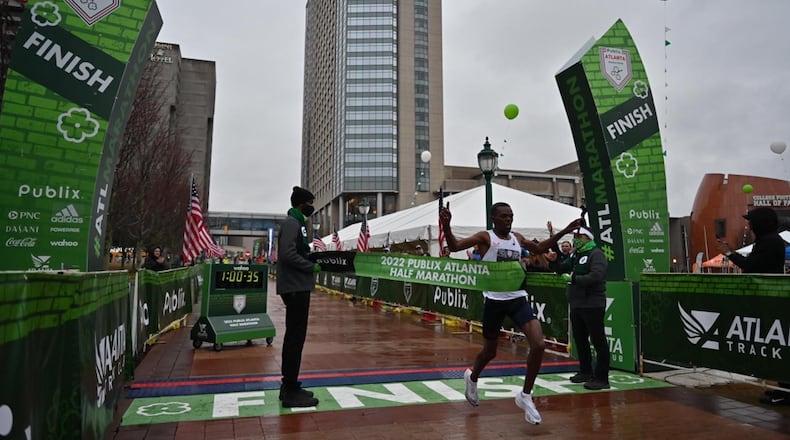Nicholas Kosimbei, 25, was victorious in 1:00:36, topping the previous Georgia mark of 1:03:59. (Photo by Paul Ward)