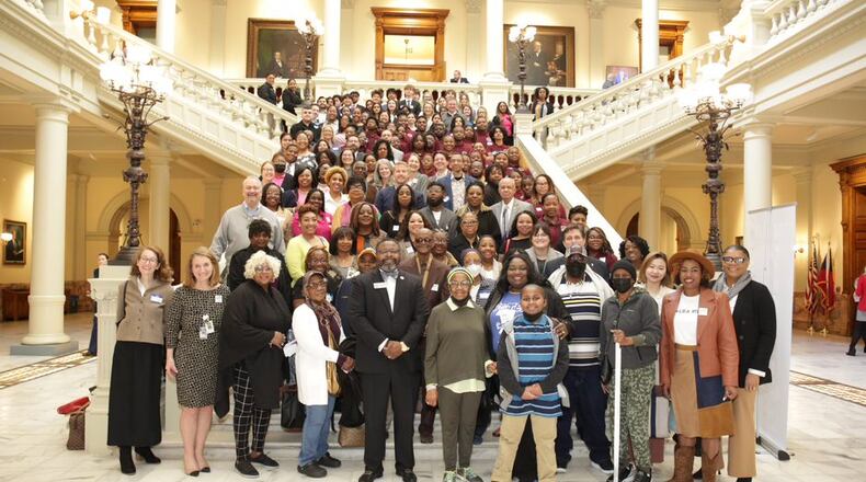 Housing advocates at the Georgia State Capitol on March 13, 2024
