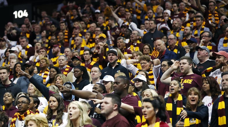 ATLANTA, GA - MARCH 22: Loyola Ramblers fans look on in the first half against the Nevada Wolf Pack during the 2018 NCAA Men's Basketball Tournament South Regional at Philips Arena on March 22, 2018 in Atlanta, Georgia.  (Photo by Ronald Martinez/Getty Images)