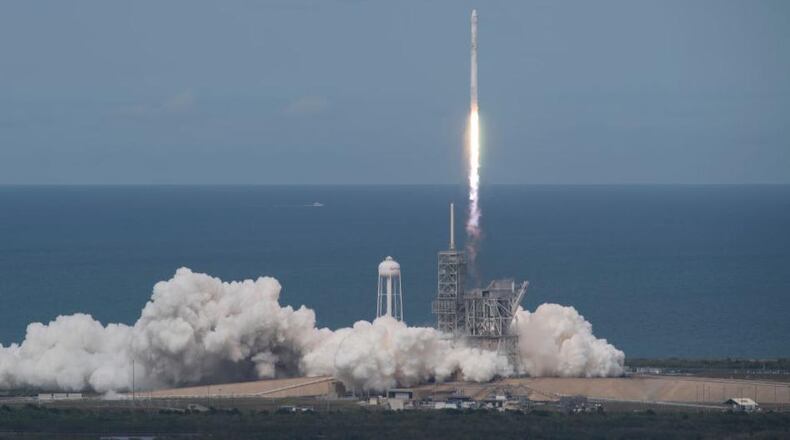 The SpaceX Falcon 9 rocket, with the Dragon spacecraft onboard, launches from pad 39A at NASA's Kennedy Space Center on June 3, 2017 in Cape Canaveral, Florida. Dragon is carrying almost 6,000 pounds of science research, crew supplies and hardware to the International Space Station.