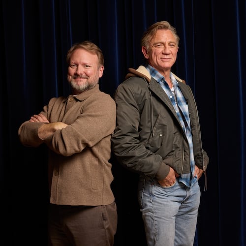 Rian Johnson, left, and Daniel Craig pose for a portrait in New York on on Monday, Nov. 3, 2025. (Photo by Matt Licari/Invision/AP)