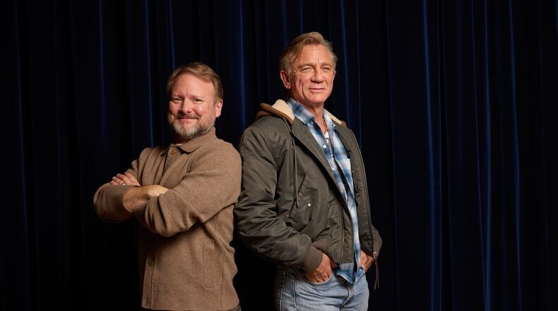 Rian Johnson, left, and Daniel Craig pose for a portrait in New York on on Monday, Nov. 3, 2025. (Photo by Matt Licari/Invision/AP)