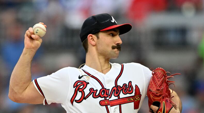 Atlanta Braves' starting pitcher Spencer Strider throws a pitch during the first inning at Truist Park, Wednesday, Sept. 6, 2023, in Atlanta. (Hyosub Shin / Hyosub.Shin@ajc.com)